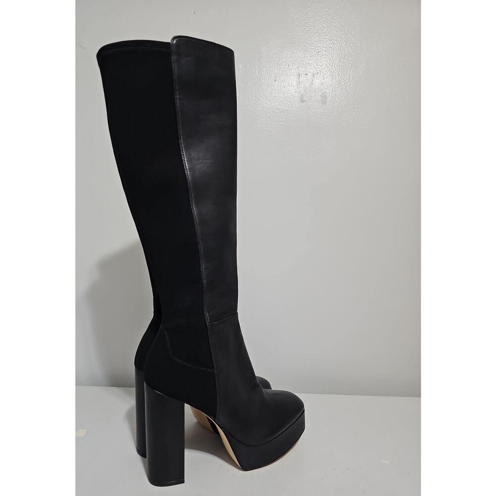 Stuart Weitzman Leather Knee High Boot Womens 9 Black Square Toe Party Platform - Picture 4 of 16